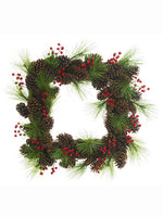 24"Wx24"L Long Needle Pine /Pine Cone/Berry Wreath Brown Green (pack of 1)