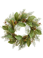 24" Magnolia Leaf/Pine/Pine Cone Wreath Green (pack of 1)