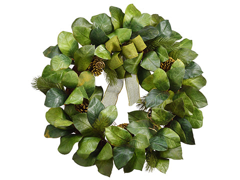 20" Magnolia Leaf/Pine/Pine Cone Wreath Green (pack of 2)