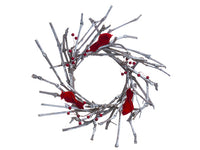 21" Twig With Cardinal/Berry Wreath Red Whitewashed (pack of 4)