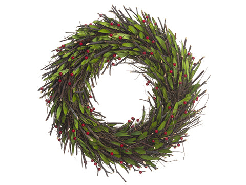 17" Mini Leaf/Berry Wreath  Red Green (pack of 2)