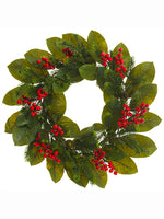 24" Berry/Magnolia Leaf/Pine Wreath Red Green (pack of 1)