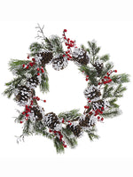 24" Snowed Berry/Pine Cone/Pine Wreath Red White (pack of 1)