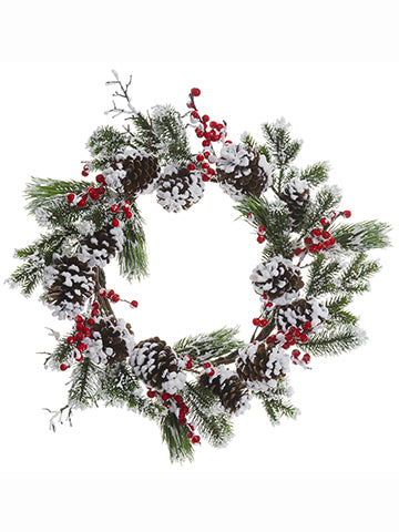 24" Snowed Berry/Pine Cone/Pine Wreath Red White (pack of 1)