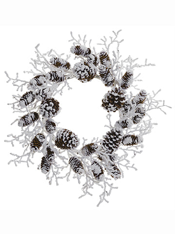 24" Snowed Pine Cone Twig Wreath White Brown (pack of 1)
