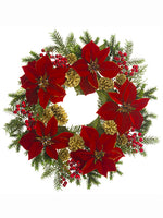24" Poinsettia/Berry/Pine Cone/Pine Wreath Red Gold (pack of 1)