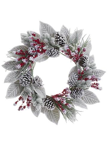 24" Snowed Berry/Pine Cone/Pine/Magnolia Leaf Wreath Red Snow (pack of 1)