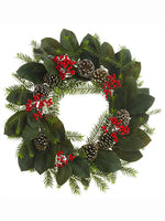 24" Magnolia Leaf/Berry/Pine Cone/Pine Wreath Red Green (pack of 1)