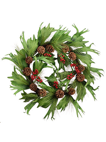 36" Berry/Pine Cone/Staghorn /Pine Wreath Green Brown (pack of 2)