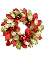 26" Ornament Ball/Magnolia Leaf Wreath Red Green (pack of 2)