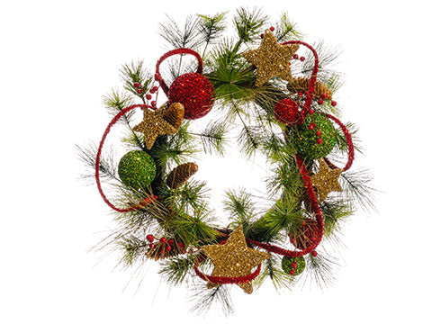 24" Glittered Star/Ball/Pine Cone/Pine Wreath Red Gold (pack of 2)