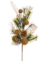 25" Glittered Ball/Pine Cone/Pine Spray Gold Green (pack of 6)
