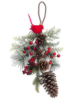10" Cone/Berry/Pine/Bird Door Hanger Green Red (pack of 6)