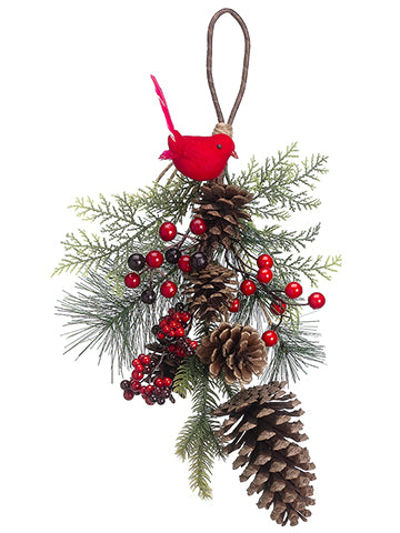10" Cone/Berry/Pine/Bird Door Hanger Green Red (pack of 6)