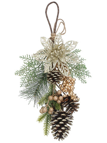 10" Cone/Berry/Pine Door Hanger Gold (pack of 6)
