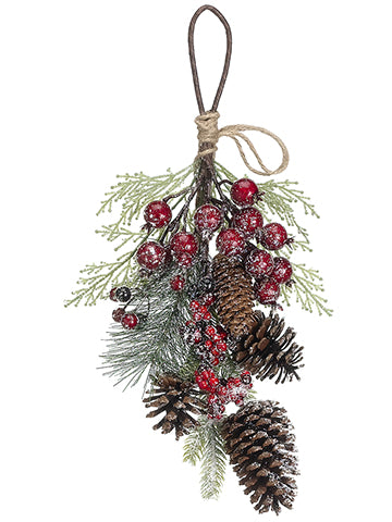 10" Snowed Cone/Berry/Pine Door Hanger Red Brown (pack of 6)