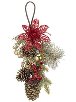 10" Glittered Cone/Berry/Pine Door Hanger Red Gold (pack of 6)
