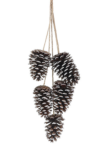 27" Snowed Pine Cone x5 Hanger With White Edge Snow (pack of 6)