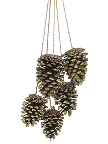 27" Gold Glittered Pine Cone x5 Hanger With Glittered Edge Gold (pack of 6)