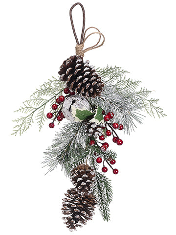 19" Cone/Holly/Berry Door Hanger Green White (pack of 6)