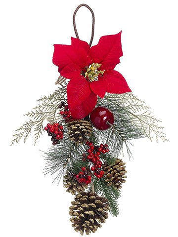 19" Poinsettia/Apple/Cone Door Hanger Erd Green (pack of 6)