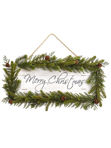 18" Magnolia Leaf/Pine/Pine Cone Merry Christmas Hanging Sign Green (pack of 2)