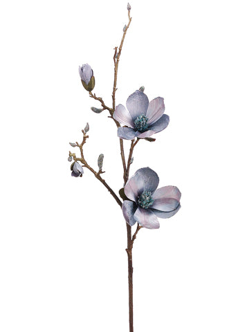 42" Glittered Velvet Magnolia Spray w/Bud Blue Silver (pack of 6)