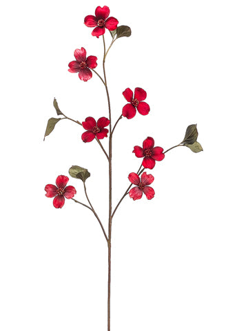 47" Glittered Velvet Dogwood Spray Red (pack of 12)