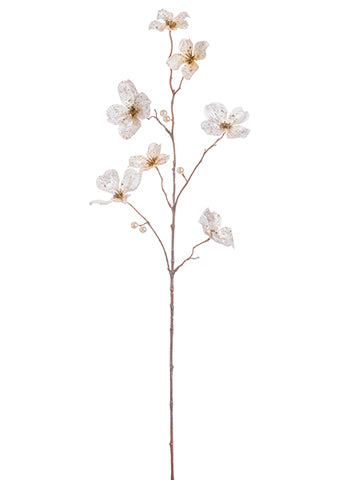 32" Glittered Dogwood Spray  Ivory (pack of 12)