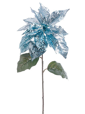 24" Glittered Poinsettia Spray Blue Light (pack of 12)