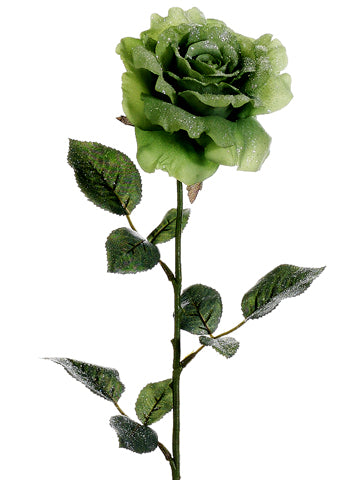 28" Glittered Rose Spray  Green (pack of 12)