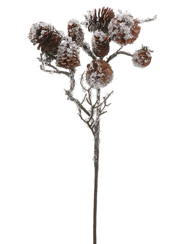 26" Iced Pine Cone Spray  Brown Ice (pack of 4)