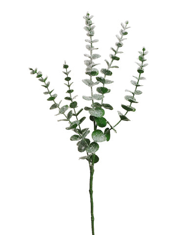 29" Glittered/Snowed Eucalyptus Spray White Green (pack of 24)
