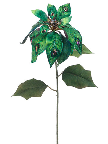 27" Glittered Jewel Metallic Poinsettia Spray Peacock (pack of 12)