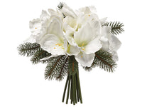 13" Amaryllis/Pine Bouquet  White (pack of 6)