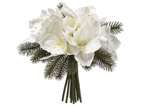 13" Amaryllis/Pine Bouquet  White (pack of 6)