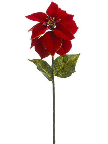 28" Glittered Velvet Poinsettia Spray Red Gold (pack of 12)