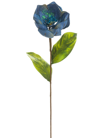 30" Glittered Velvet Magnolia Spray Blue (pack of 12)
