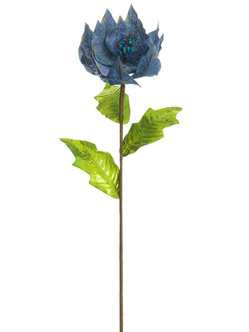 35" Glittered Velvet Poinsettia Spray Blue (pack of 12)