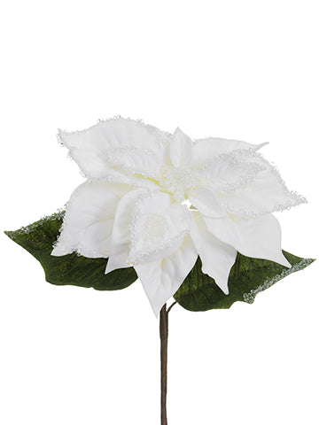 10" Iced Velvet Poinsettia Spray White Ice (pack of 12)