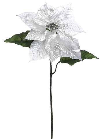 28" Shimmered Poinsettia Spray With Rhinestone White (pack of 12)