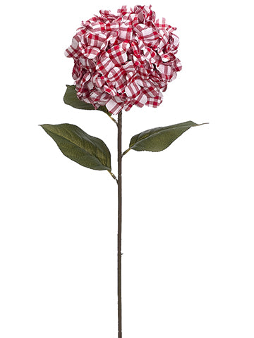 27" Plaid Hydrangea Spray  Red White (pack of 6)