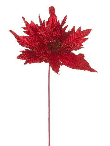 21" Glittered Velvet Poinsettia Spray Red (pack of 24)