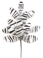 18" Glittered Animal Print Leaf Spray White Black (pack of 24)