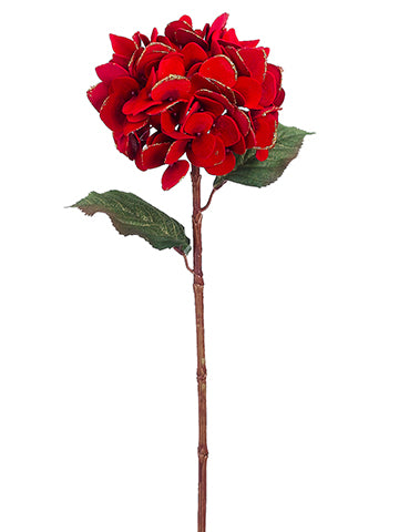 29" Glittered Velvet Hydrangea Spray Red Gold (pack of 12)