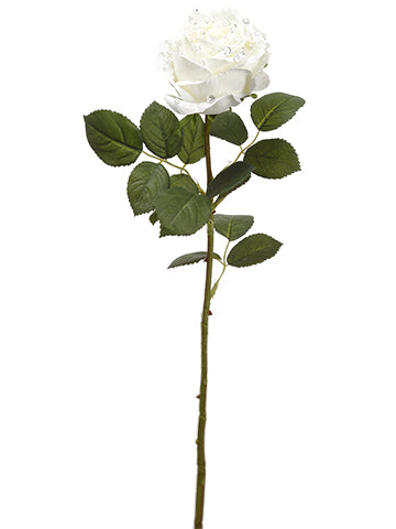 24" Iced Rose Spray  White (pack of 12)
