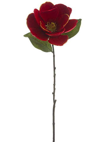 31" Glittered Velvet Magnolia Spray Red Gold (pack of 12)