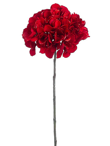 26.5" Glittered Velvet Hydrangea Spray Red Glittered (pack of 12)
