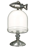 11.5" Glass Dome w/Fish  Silver Clear (pack of 2)