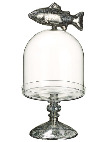 11.5" Glass Dome w/Fish  Silver Clear (pack of 2)